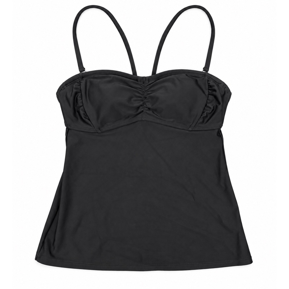 Athleta Black Ruched Sweetheart Tankini Swim Top 34 B/C Adjustable Straps